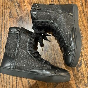 Pastry Military Glitz High Top Sneaker Boots, black glitter size 8